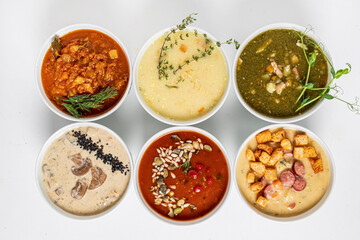 diifferent soup on the white background