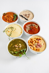 diifferent soup on the white background