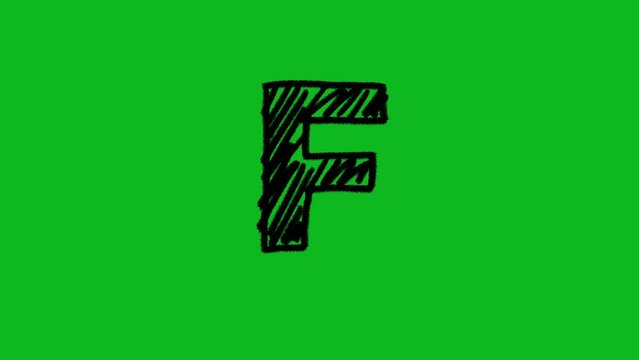 letter f capital in scribble effect animation on green screen