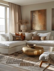 Modern Living Room Interior with Golden Accents