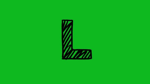 letter l capital in scribble effect animation on green screen