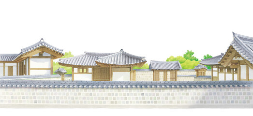 한국의 전통적인 건축물 일러스트입니다.(한옥)