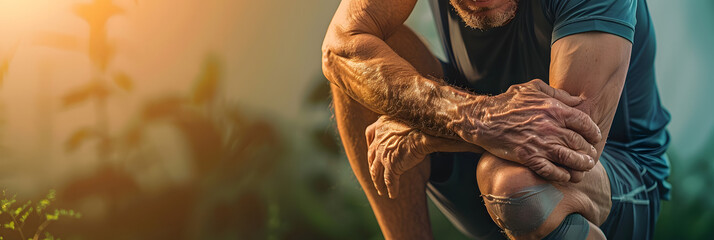 Knee joint pain in Caucasian man. Concept of osteoarthritis, rheumatoid arthritis or ligament injury - obrazy, fototapety, plakaty