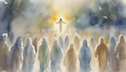Foto op Plexiglas Watercolor painting of Jesus Christ appears to his followers. © Pram