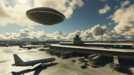 Large alien ship over airport