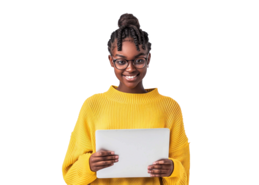 Young Woman with Tablet Smiling - Powered by Adobe