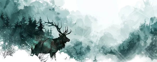 Foto op Plexiglas magical elk artwork in a high fantasy scene on a white background © Image