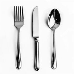 3d realistic cutlery set with table knife, spoon, fork, tea spoon and fish spoon. - obrazy, fototapety, plakaty
