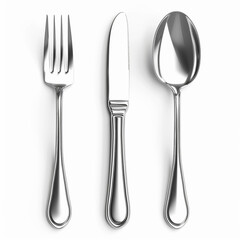 3d realistic cutlery set with table knife, spoon, fork, tea spoon and fish spoon. - obrazy, fototapety, plakaty