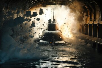 Torpedo Firing Exercise: Submarine testing torpedo firing capabilities.
