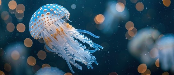 Glowing jellyfish under the sea - obrazy, fototapety, plakaty