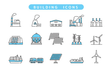 産業　物流　発電　ビジネス　アイコン　セット
