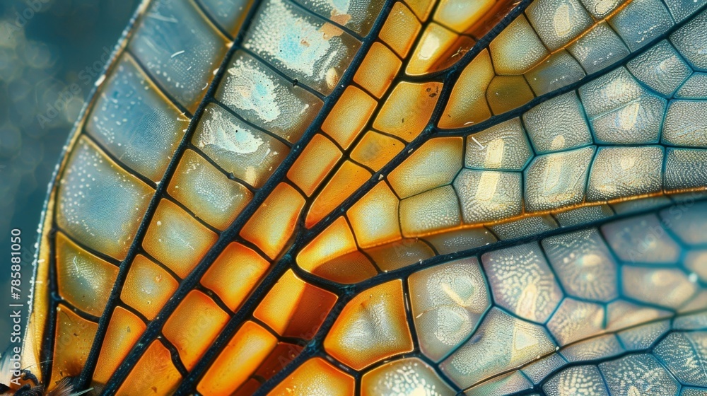 Poster a crosssection of a dragonflys wing highlighting the complex network of s and cells that allow for p