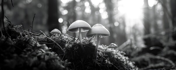 woodland mushrooms and moss in the Pacific Northwest - obrazy, fototapety, plakaty