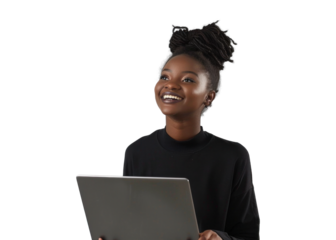 African Woman Smiling with Tablet