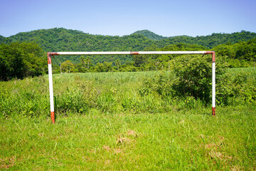 Football goal at rural village.