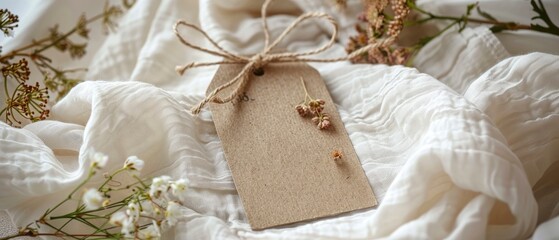 Natural colors and an attractive design for a mockup of a wedding favor tag