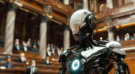 Sovereign AI in courtroom. Ethical dilemma between AI and human judgment. AI on trial, discussion on convergence of AI, ethics, and legal landscape