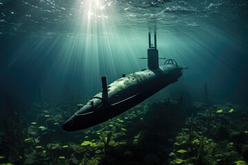 Submarine in Shallow Waters: Submarine in shallow coastal waters.