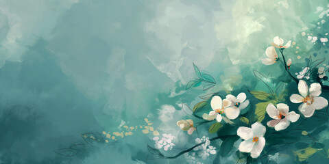 Serene Floral Watercolor Background with Blossoms. Tranquil Spring Flowers Painting for Calm Wallpapers