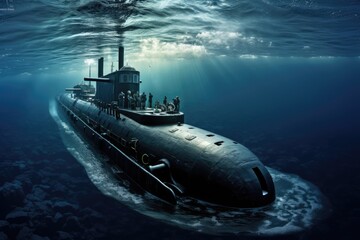 Submarine Surveillance Mission: Submarine conducting a surveillance mission. - obrazy, fototapety, plakaty