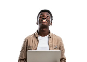 Smiling Young Black Man Using Laptop