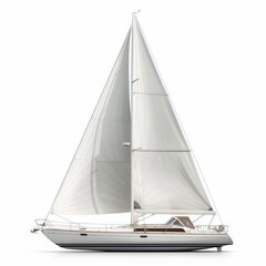 A sleek sailing yacht with fully deployed sails isolated on a white background, depicting luxury and adventure.
