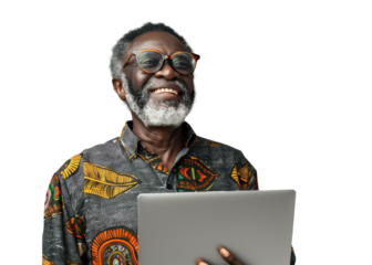 Senior Man with Tablet Laughing Joyfully