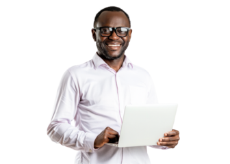 Smiling Man with Laptop on Transparent