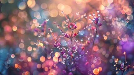 Glittering abstract lights in the colors of flower centers, suggesting the sparkling dew of early morning. 
