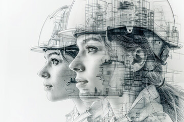 Pencil sketch art of diverse workers in different uniforms