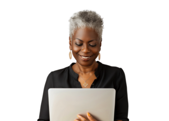 Smiling Black Woman Using Laptop