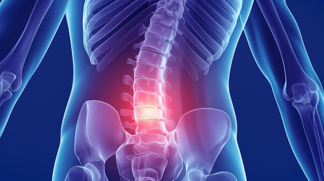 腰痛の視覚表現: ルンバー領域での痛みと不快感を具現化したイメージ
