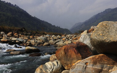 terai-dooars region of west bengal at dudhia. beautiful mountain stream (balason river) flowing...