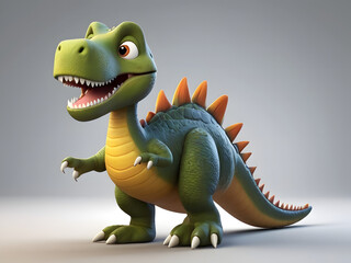 Fototapeta premium Amazing Illustration Art Cartoon character dinosaur & cat 3d illustration for children. Cute fairytale dinosaur & cat print for clothes, stationery, books, merchandise. Toy Dinosaur 3D character banne