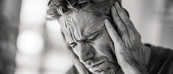 Man suffering from a migraine - obrazy, fototapety, plakaty