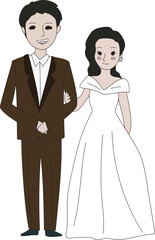 Fototapeta na wymiar Wedding couple illustration, Transparent background.