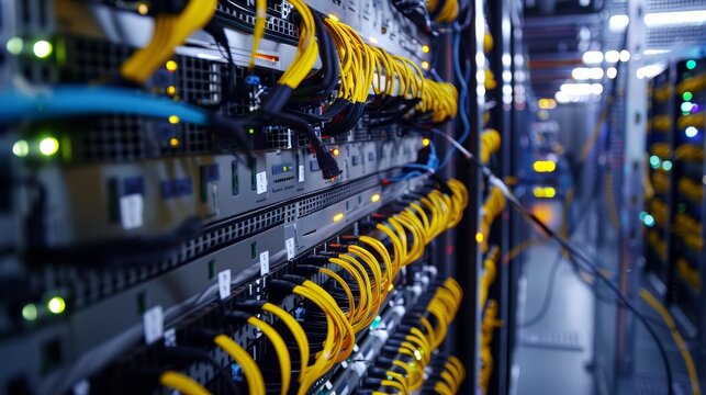A close up of a server rack in a data center.