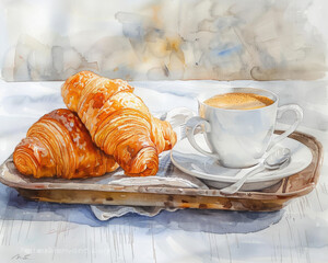Croissant and Coffee, A French Breakfast Delight.