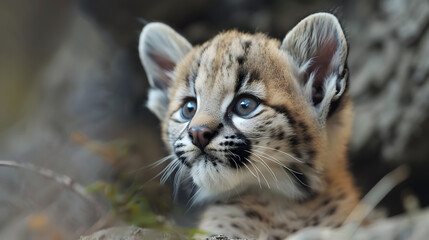 Obraz premium Cute Cougar Cub Exploring the Wild - Adorable Baby Animal of the Wildcat Family
