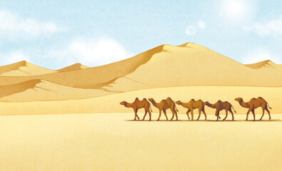 사막의 낙타 일러스트입니다.