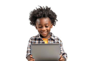 Young Boy Engrossed in Tablet Use