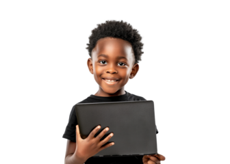 Young Boy with Laptop Smiling at Camera