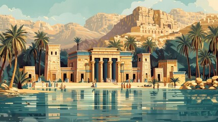 Egyptian people in ancient ages as abstract buildings - obrazy, fototapety, plakaty
