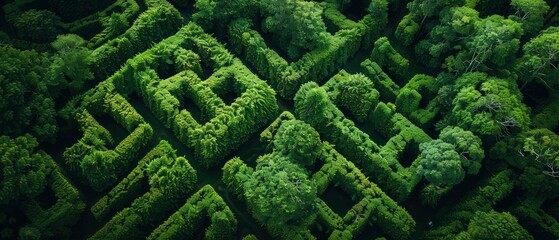  a layered greenery  plants maze captured from a height. - obrazy, fototapety, plakaty