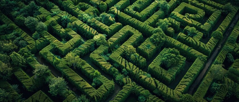  a layered greenery  plants maze captured from a height.