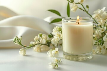 Fototapeta na wymiar a white background with a fragrant candle