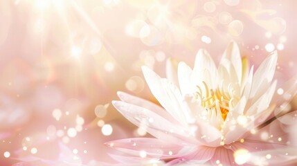 dazzling golden light, brilliant white lotus, and light pink background