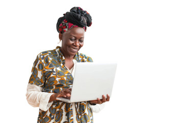 Smiling African Woman Using Laptop