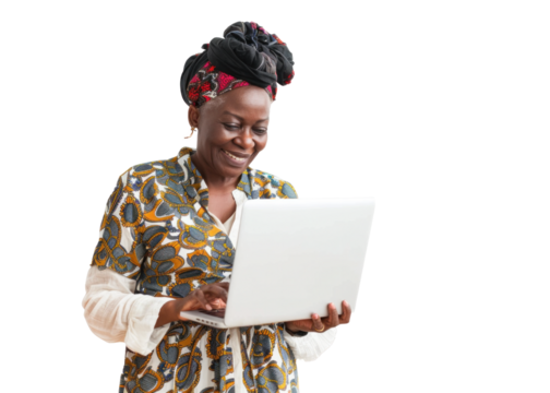 Smiling African Woman Using Laptop